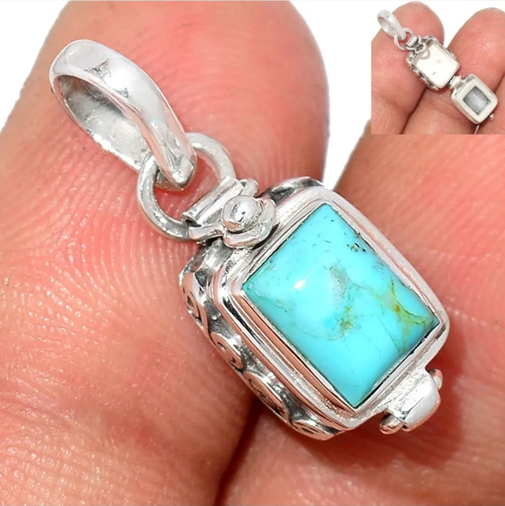 Natural Kingman Blue Mohave Turquoise Set in Sterling Silver Poison Pendant, NWT - Picture 4 of 14